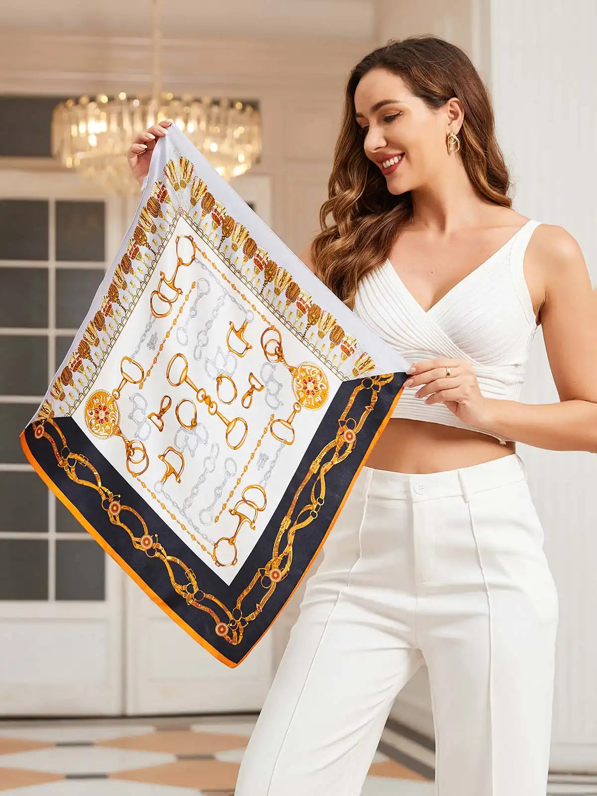 100% Mulberry Silk Printed Designer Square Scarf 53x53cm/21