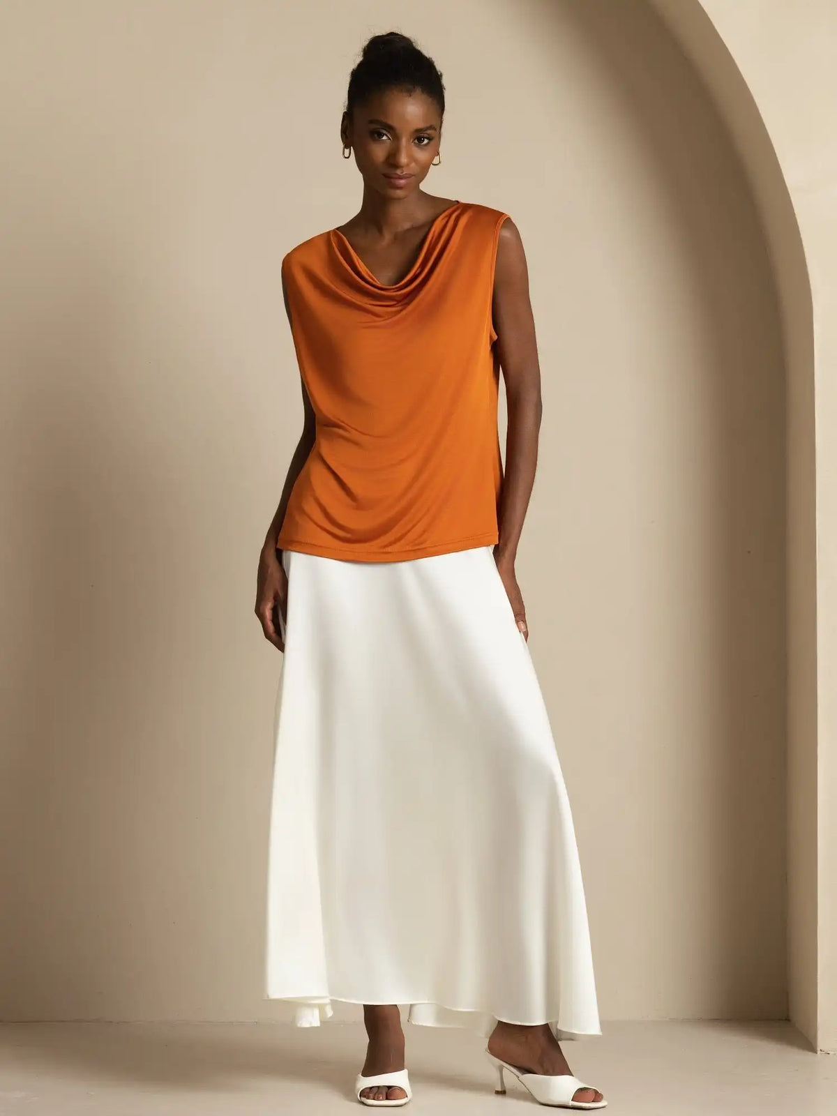 Clearance - Pure Silk Women's Sleeveless Cowl Neck Basic Casual Top