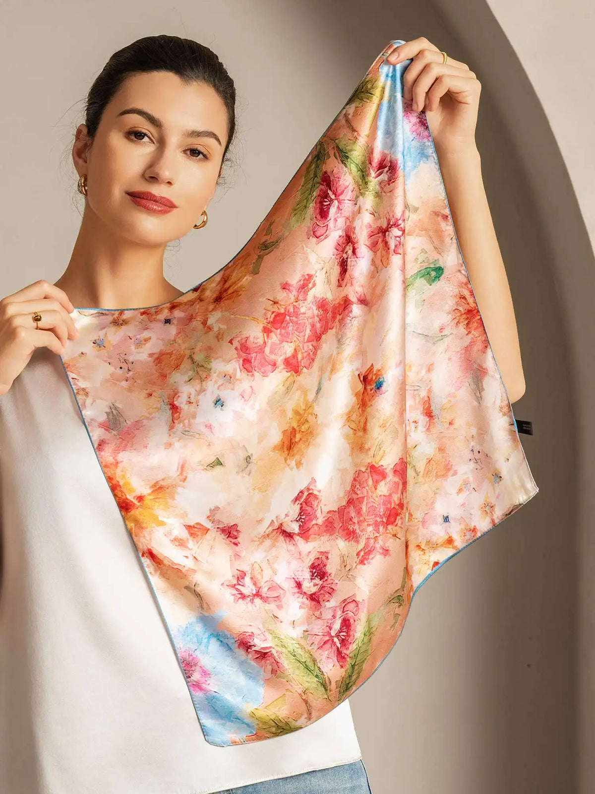 100% Mulberry Silk Floral Bliss Square Scarf - Size 53x53cm