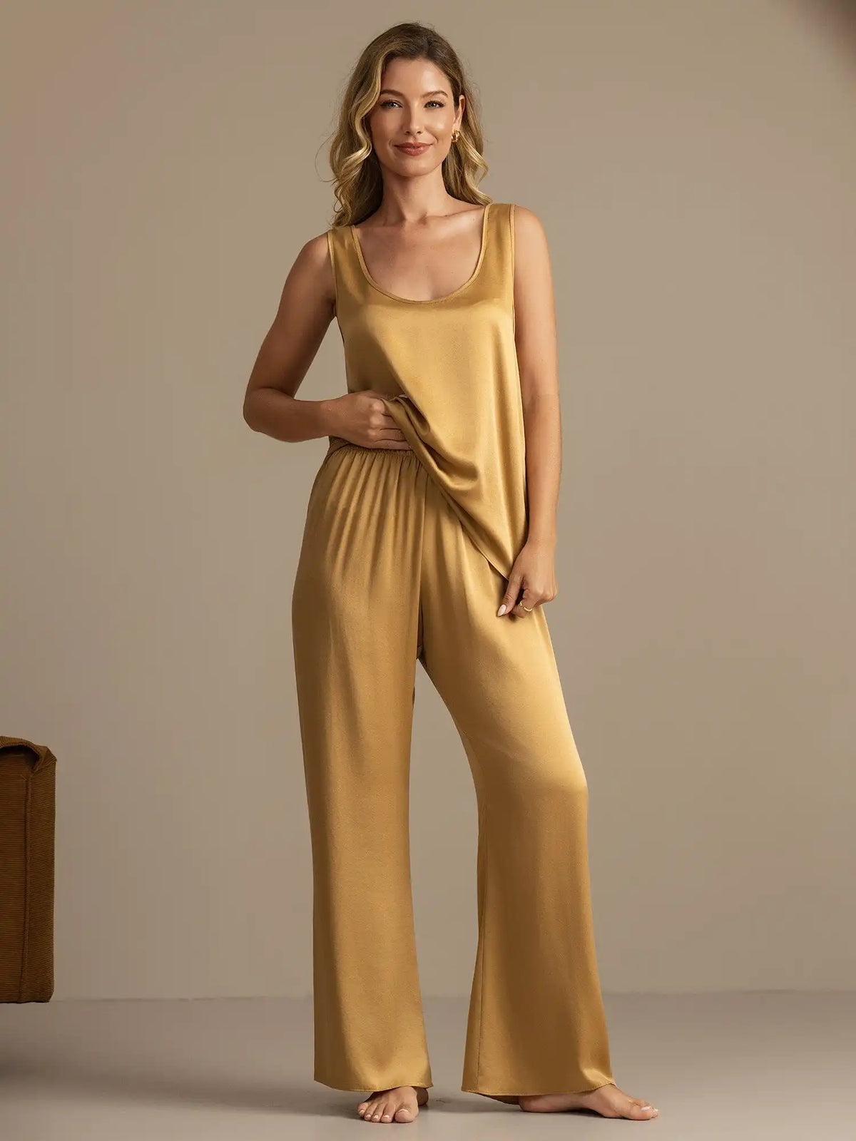 Clearance - 19Momme Washable Silk Tank Top & Wide Leg Pants Sleepwear Set