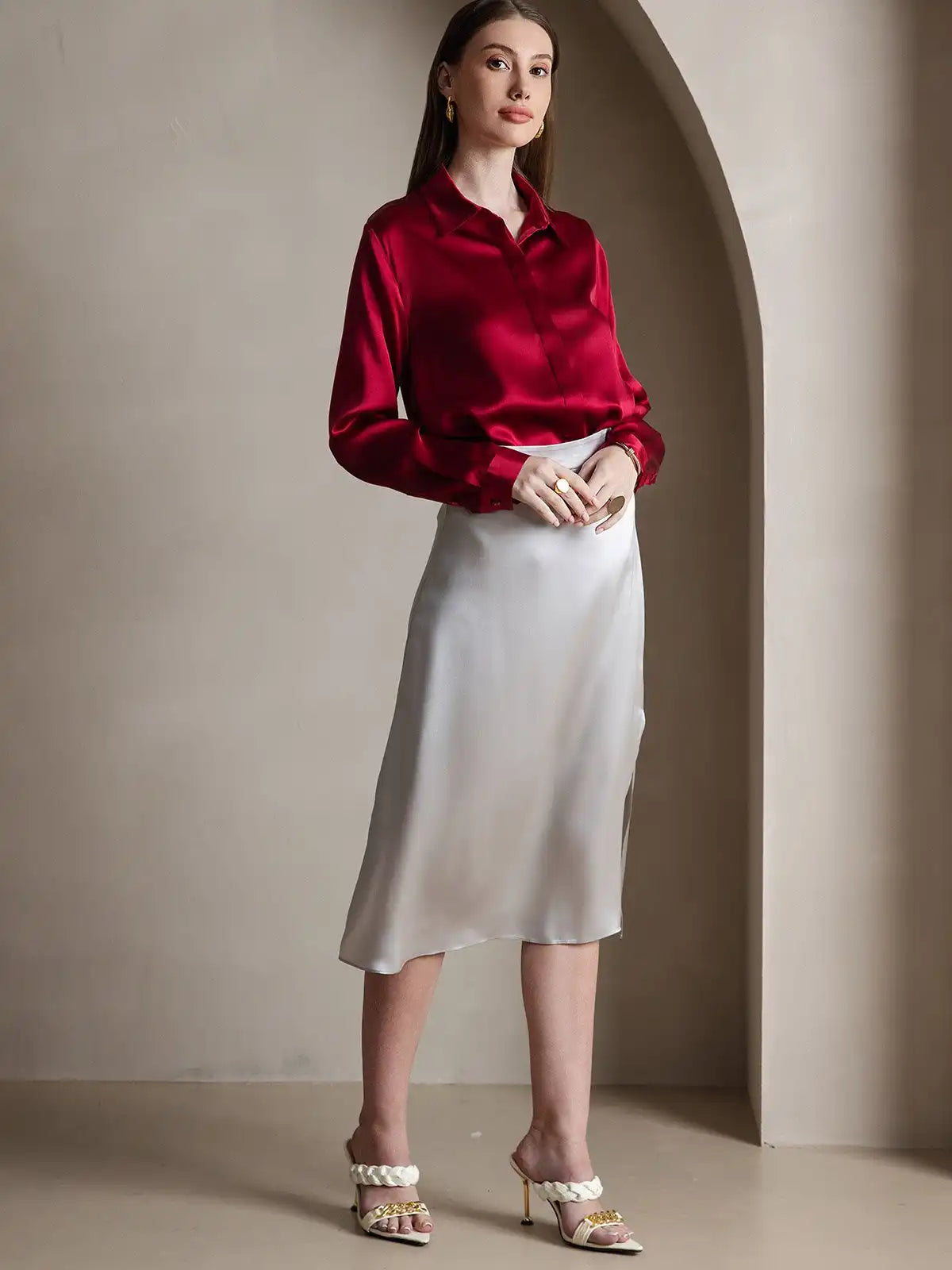 Clearance - 19Momme Silk Long Sleeve Lapel Collar Women's Shirt