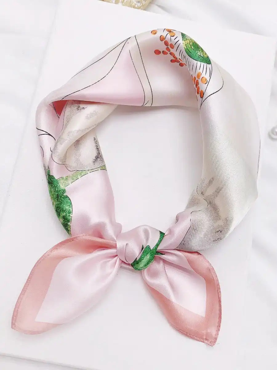 100% Mulberry Silk Floral Printed Square Scarf 53x53cm/21