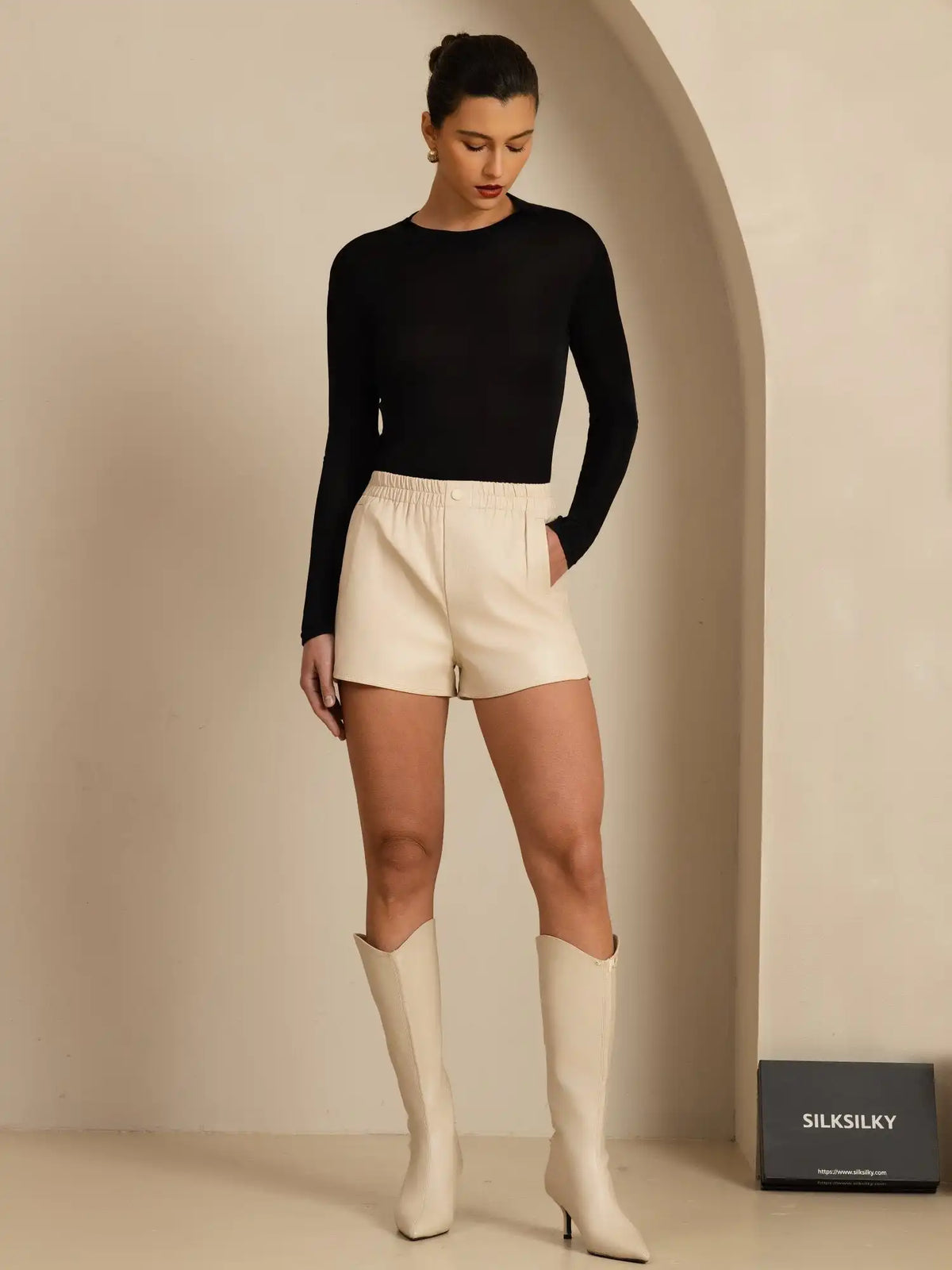 Clearance - Pure Silk Women's Long Sleeve Mock Neck Top