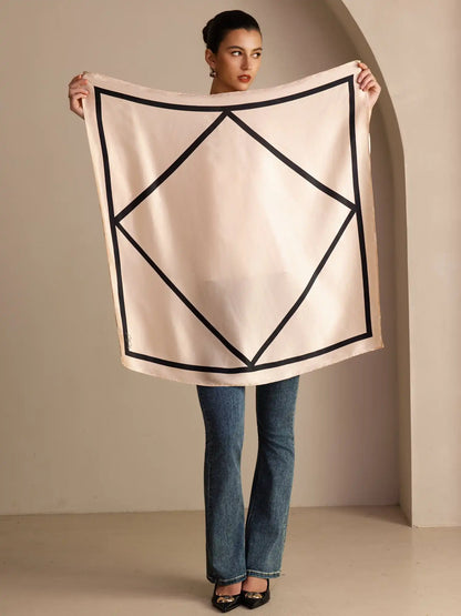 100% Mulberry Silk Geometric Block Pattern Scarf - Size 90x90cm