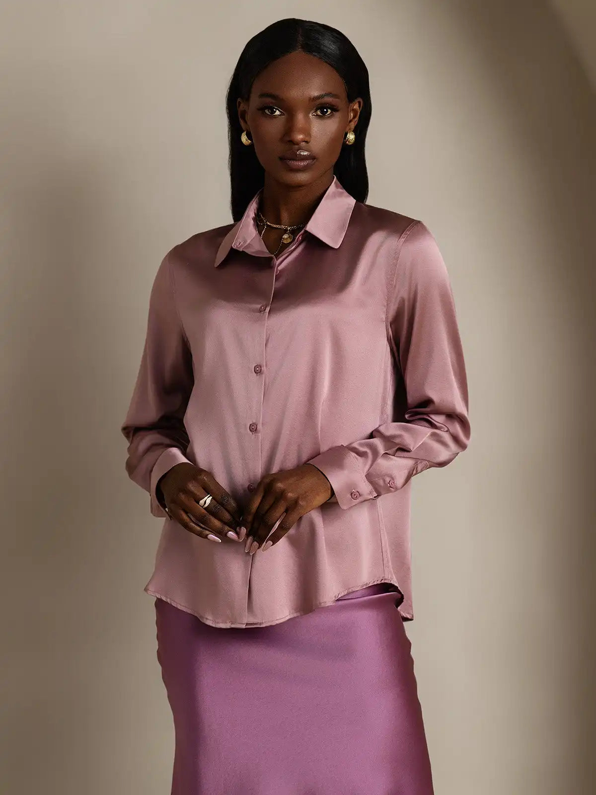 Women’s 19 Momme Silk Long Sleeves Button-Up Shirt