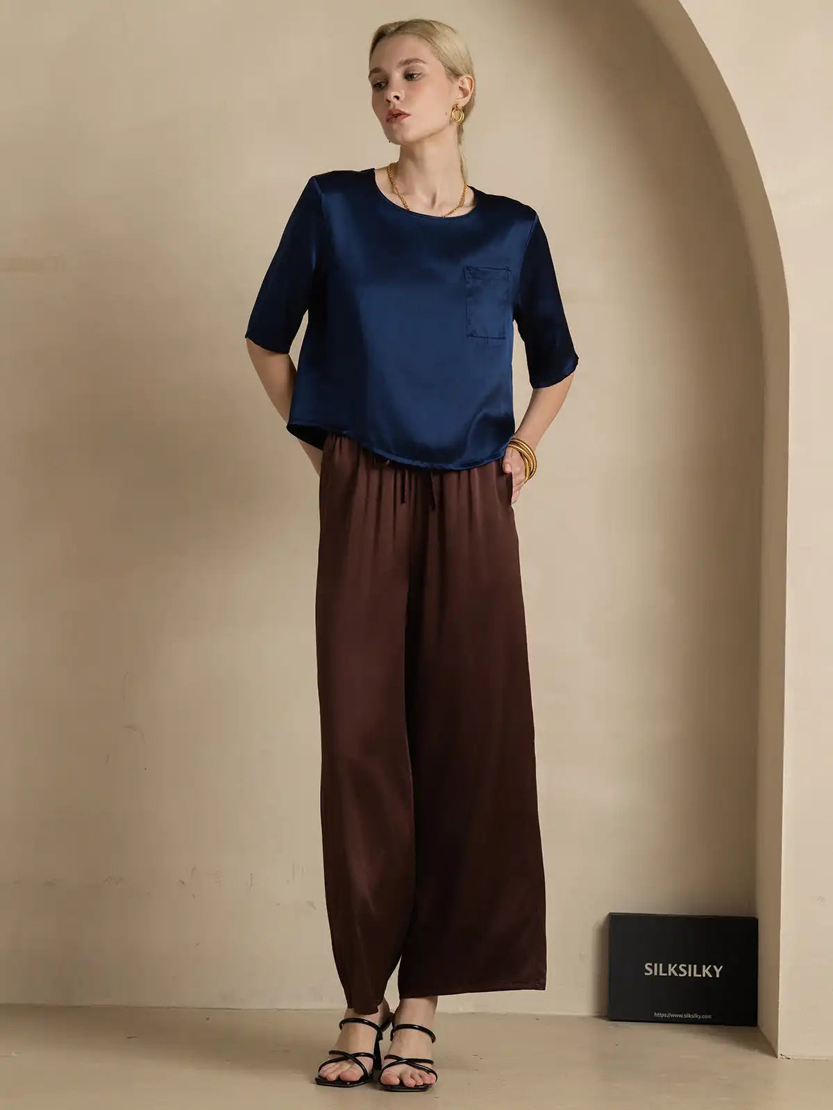 100% Mulberry Silk Women's Blouse Short Sleeve Boxy Crop Top