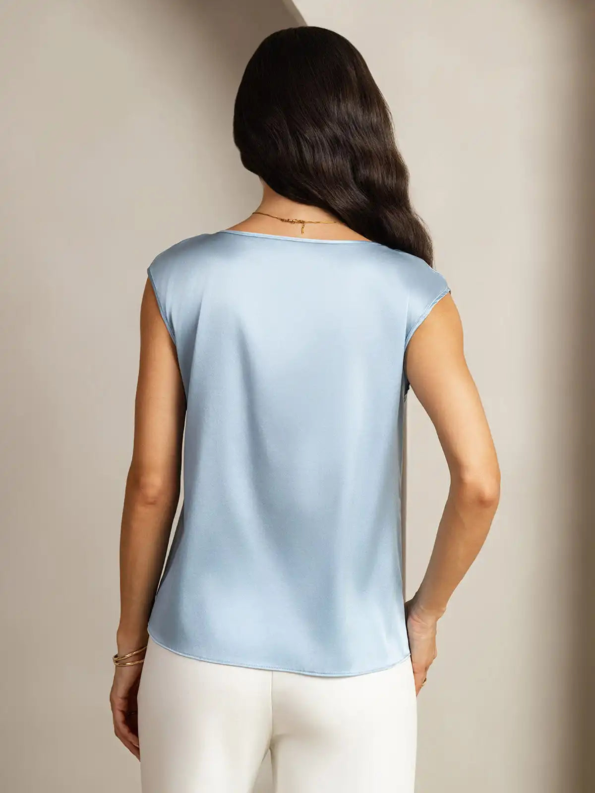 19Momme Women's Silk Cap Sleeve Round Neck Top