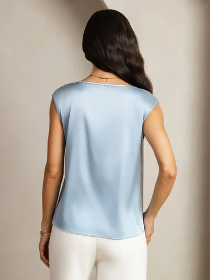 19Momme Women's Silk Cap Sleeve Round Neck Top