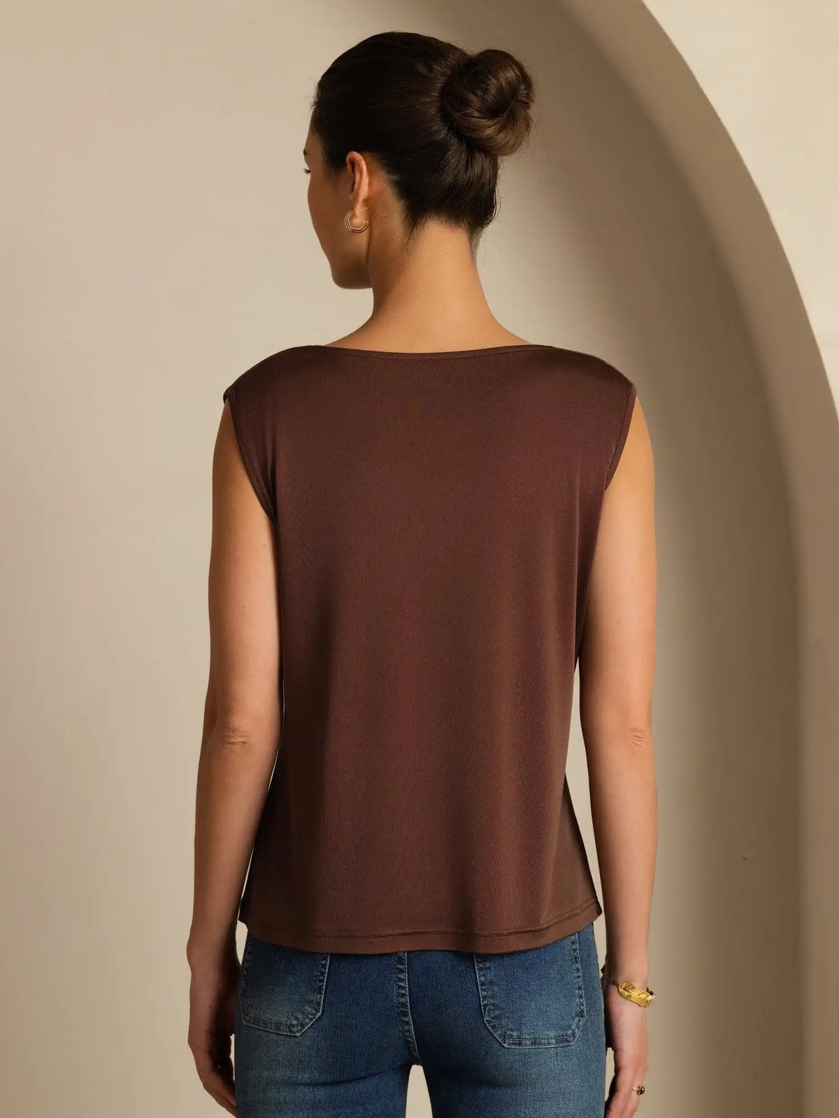 Clearance - Pure Silk  Women's Sleeveless Cowl Neck Basic Casual Top