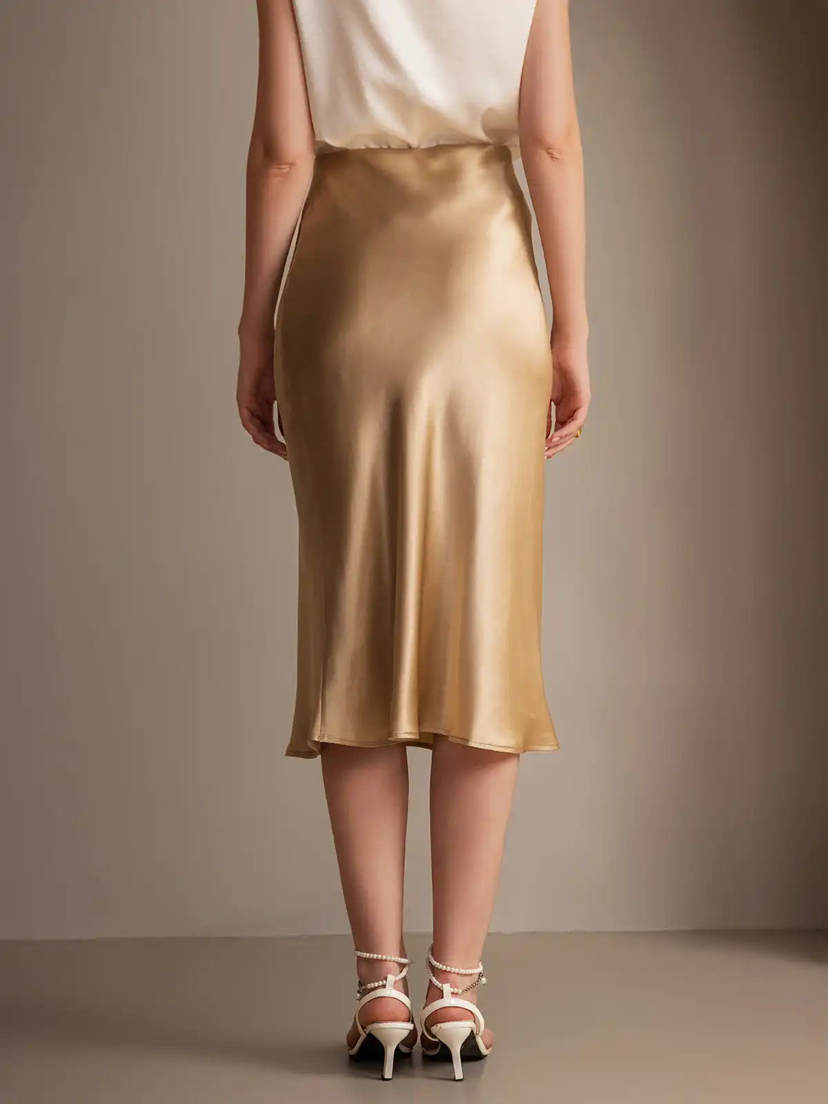 100% Mulberry Silk Stretch Long Straight Skirt