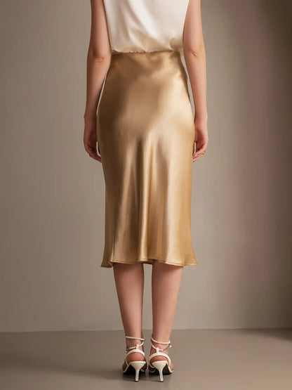 100% Mulberry Silk Stretch Long Straight Skirt
