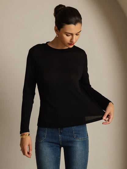 Women's 100% Mulberry Silk Long Sleeve Crew Neck Top