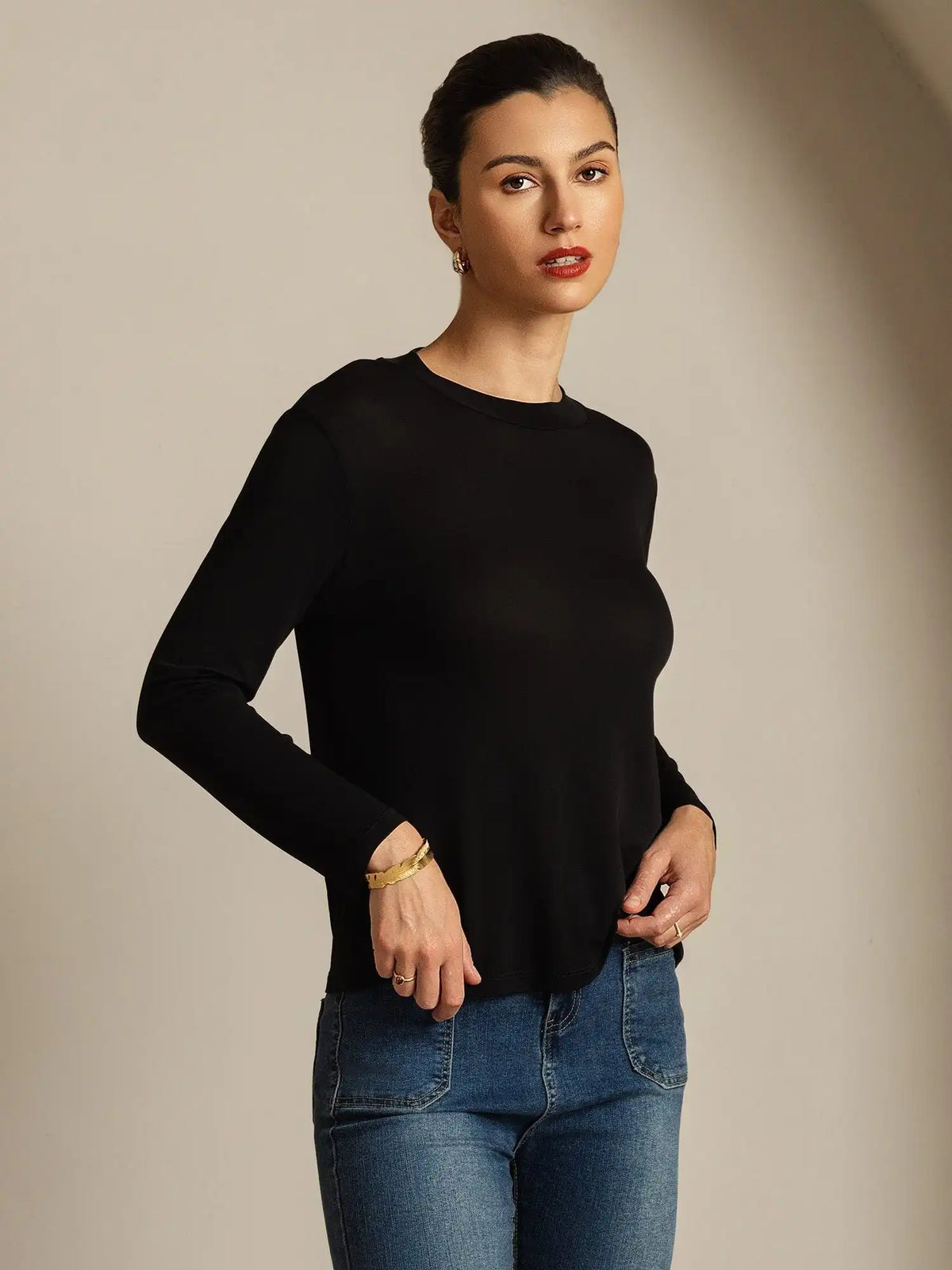 Women's 100% Mulberry Silk Long Sleeve Crew Neck Top