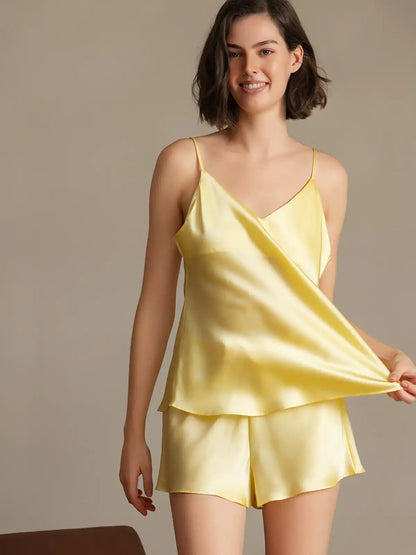 100% Mulberry Silk V Neck Camisole Set 2Pcs