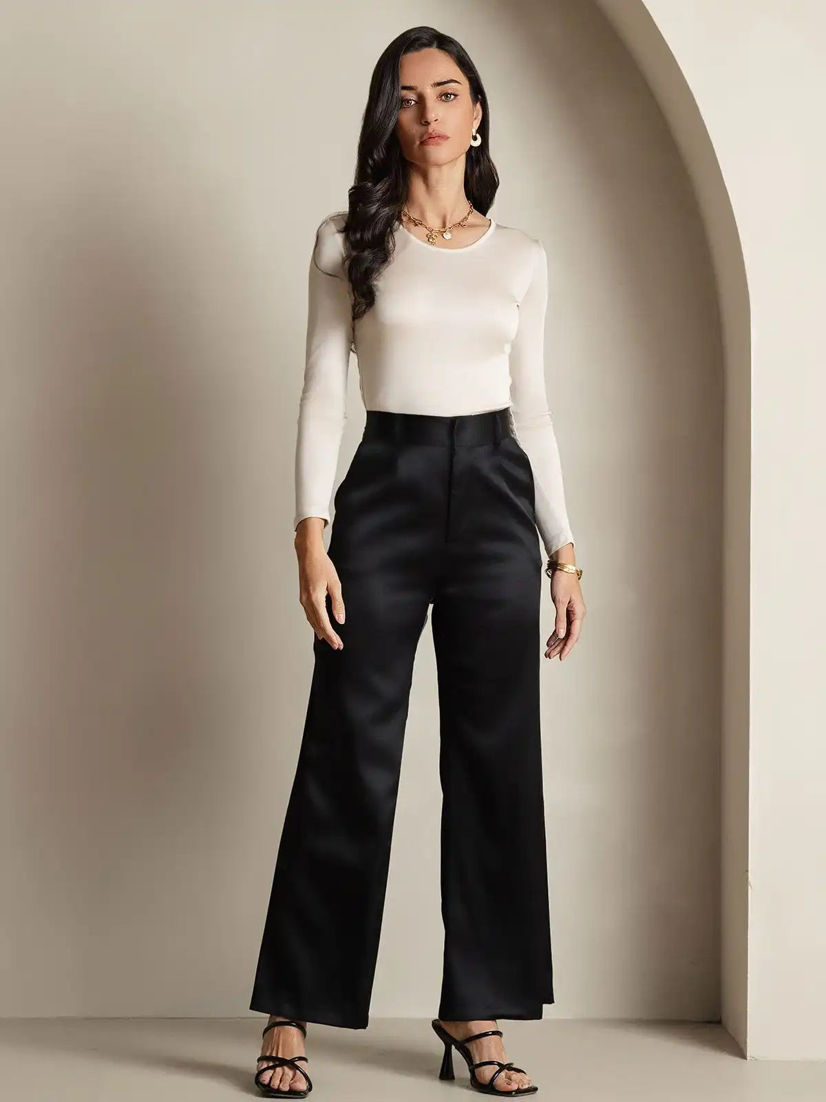 Women's Silk Long Sleeve Round Neck Top