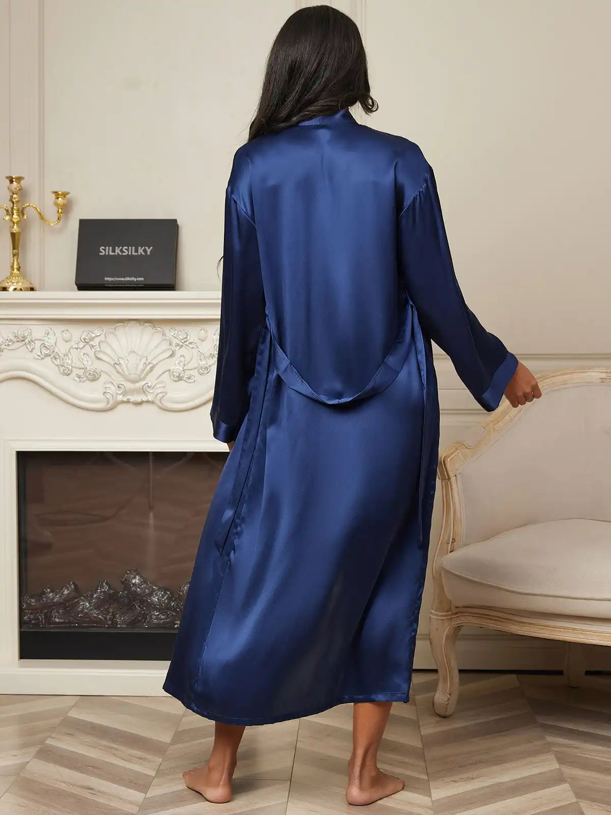 Women's 100% Mulberry Silk Long Sleeve Midi Wrap Robe