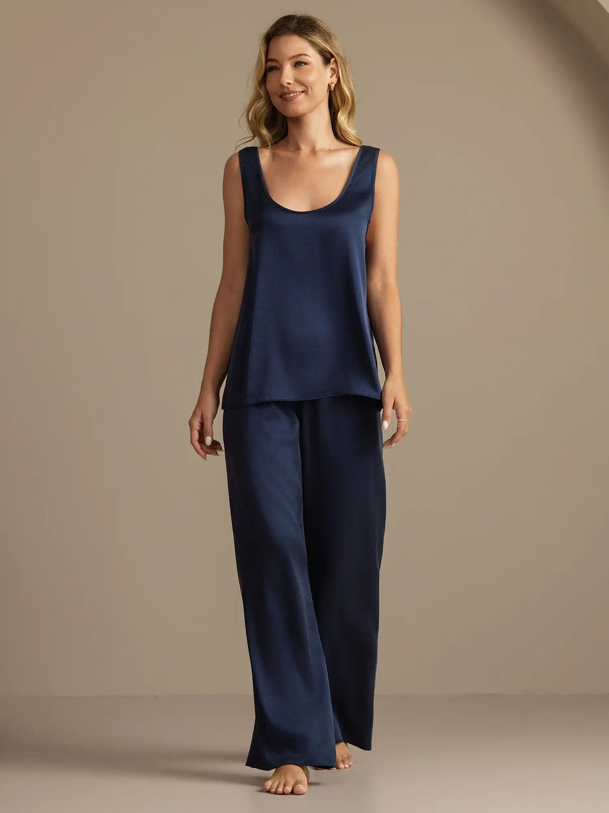 Clearance - 19Momme Washable Silk Tank Top & Wide Leg Pants Sleepwear Set