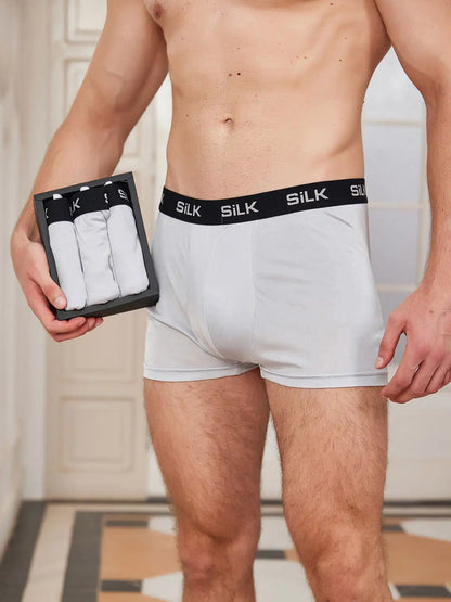 3Pcs Men‘s Ultra Soft Comfy 100% Mulberry Silk Boxer Underwear