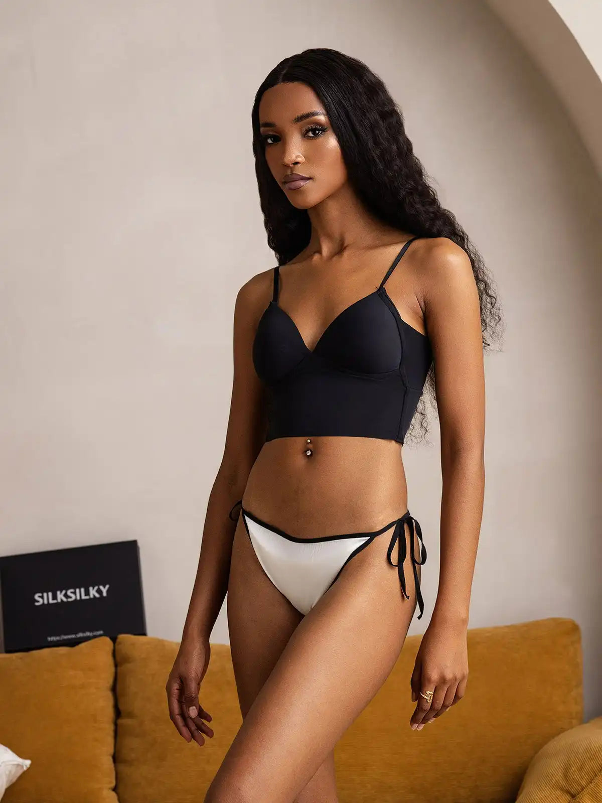 100% Mulberry Silk Adjustable Side-Tie String Bikini Panty