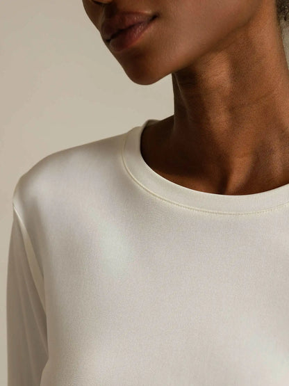 Women's 100% Mulberry Silk Long Sleeve Crew Neck Top