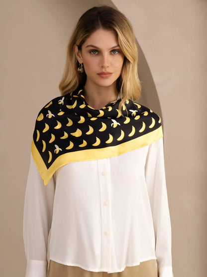 100% Mulberry Silk Banana Pattern Scarf - Size 90x90cm