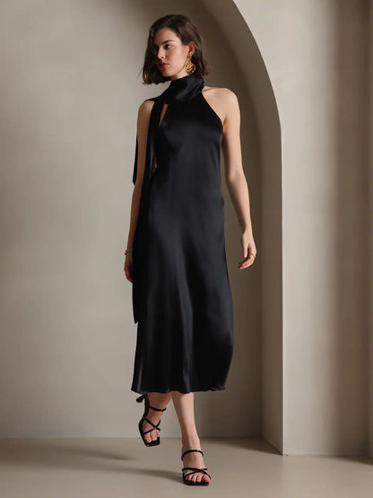 19Momme Silk Sleeveless Tie Neck Midi Dress
