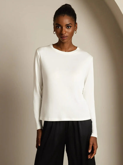 Women's 100% Mulberry Silk Long Sleeve Crew Neck Top