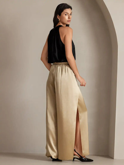19Momme Silk Fashionable Flowy High-Slit Palazzo Pants