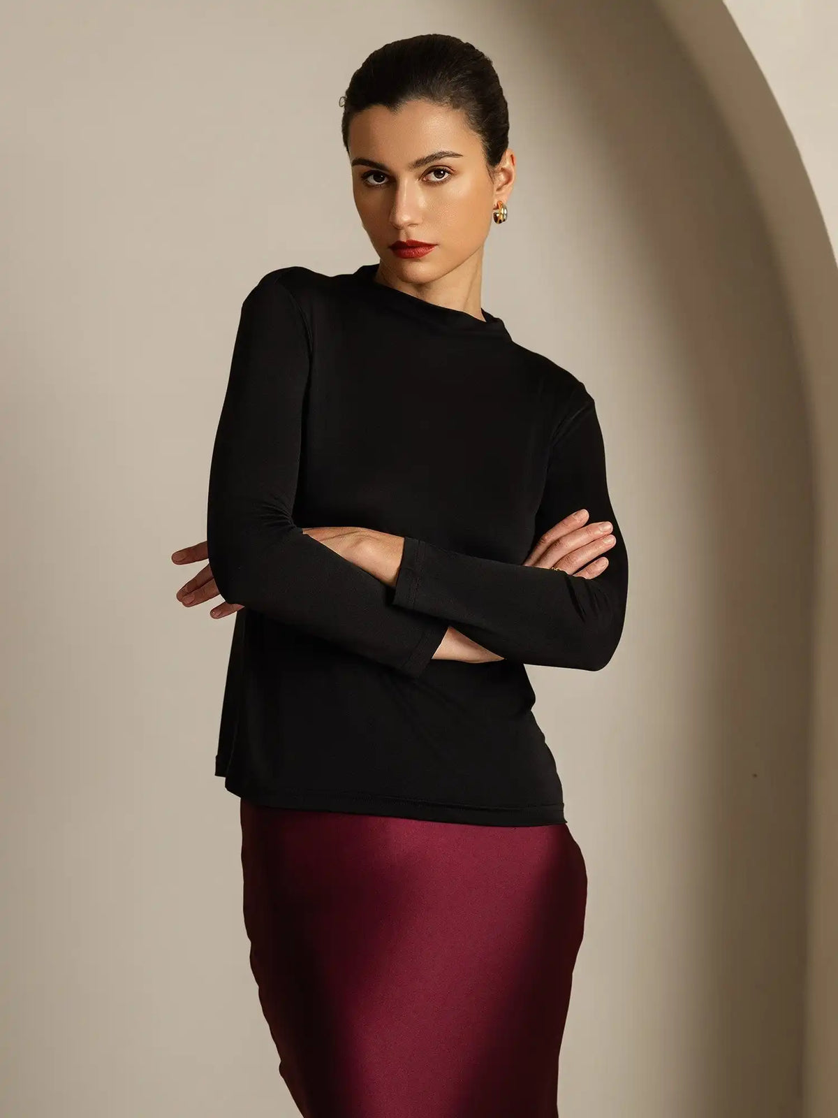 Women's 100% Mulberry Silk Long Sleeve Mock Top