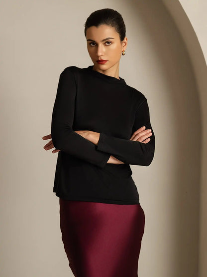 Women's 100% Mulberry Silk Long Sleeve Mock Top