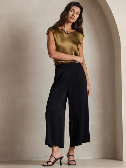 19Momme Women's Silk Cap Sleeve Round Neck Top