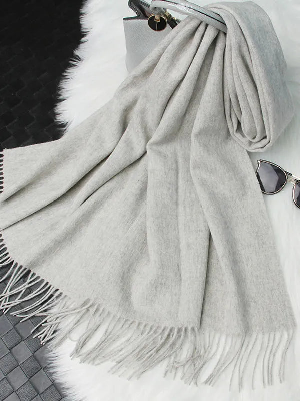 Clearance-Pure Wool Scarf Shawl w/ Fringed Decoration 200x70cm/79