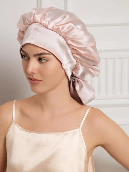 100% Mulberry Silk  Casual Bonnet with Long Ribbons (Two-tone and Double-sided)