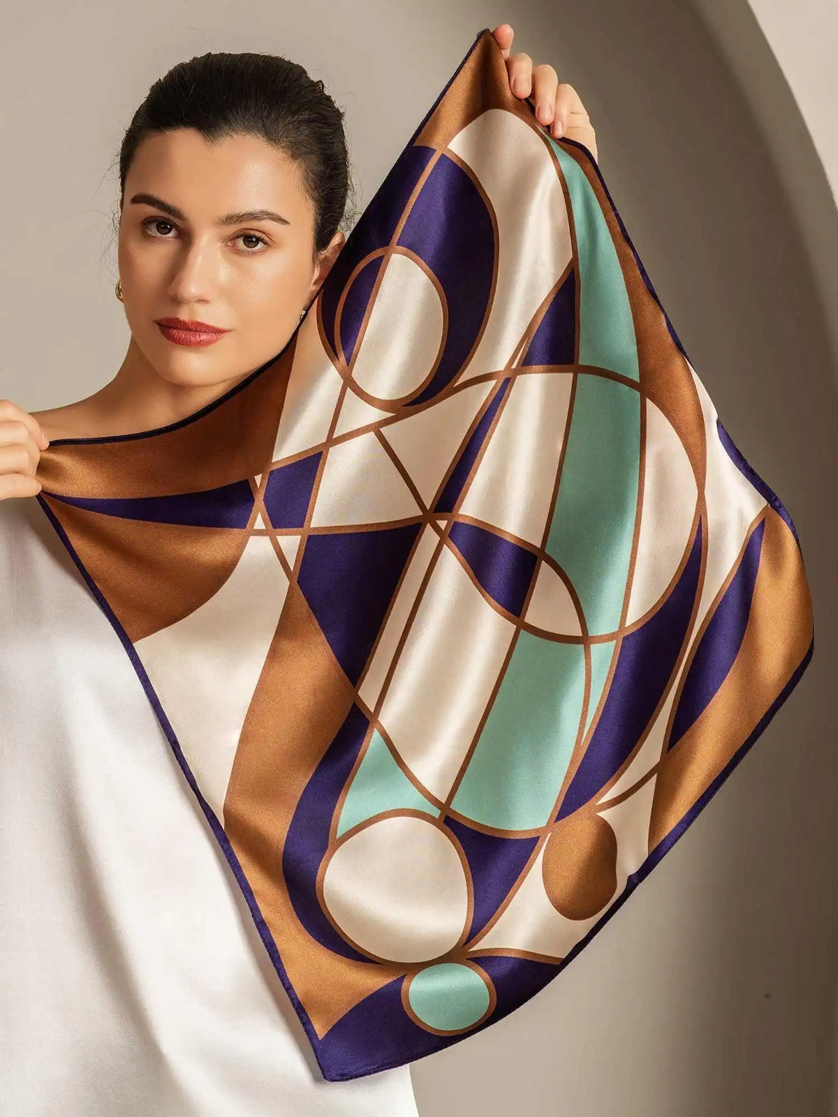 100% Mulberry Silk Geometric Pattern Square Scarf - Size 53x53cm