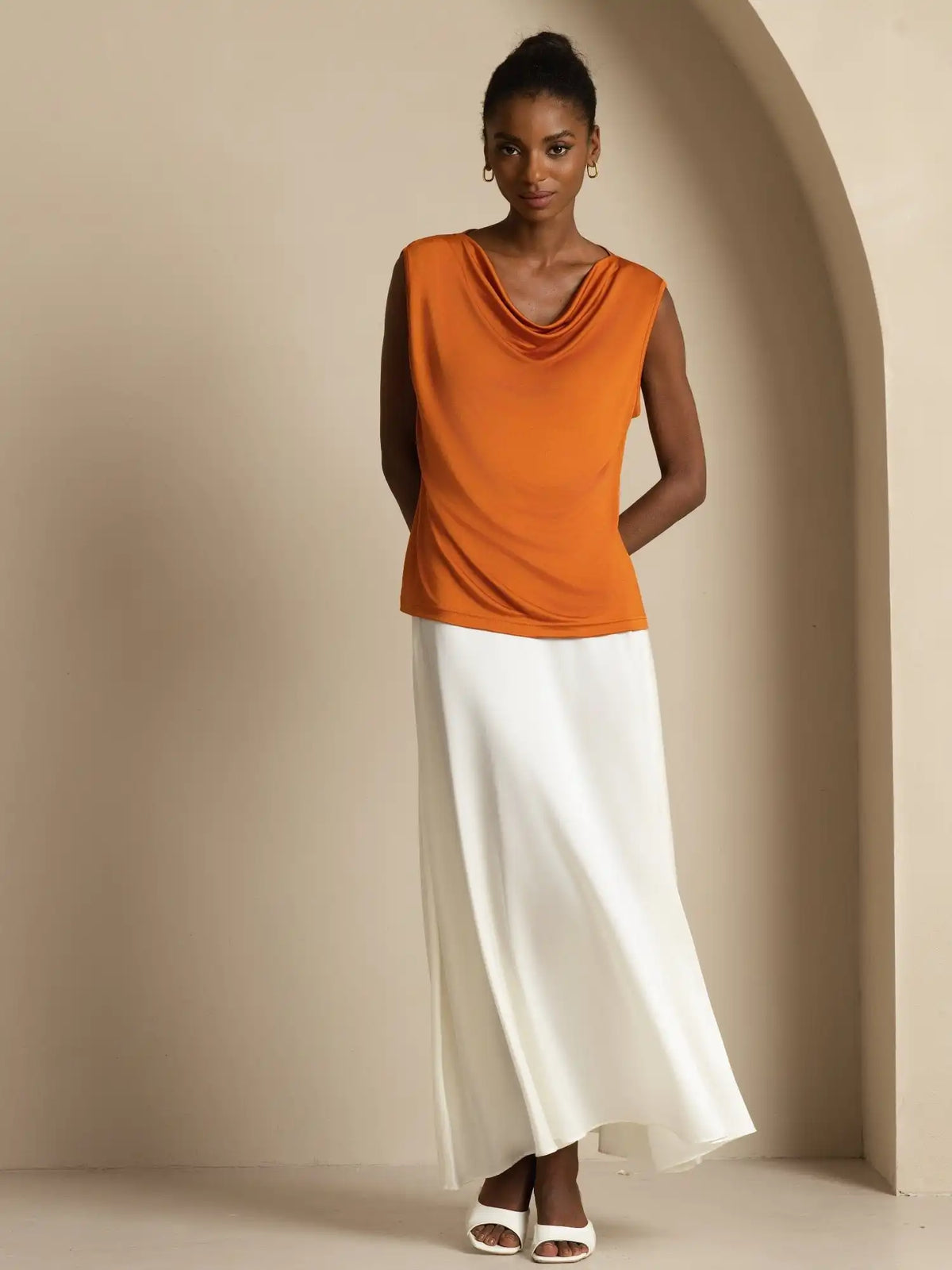 Clearance - Pure Silk  Women's Sleeveless Cowl Neck Basic Casual Top