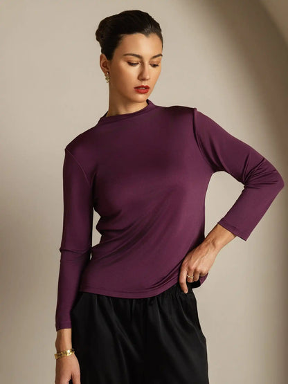 Women's 100% Mulberry Silk Long Sleeve Mock Top