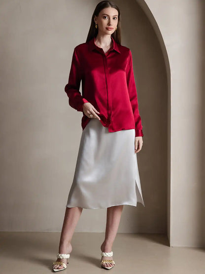Clearance - 19Momme Silk Long Sleeve Lapel Collar Women's Shirt