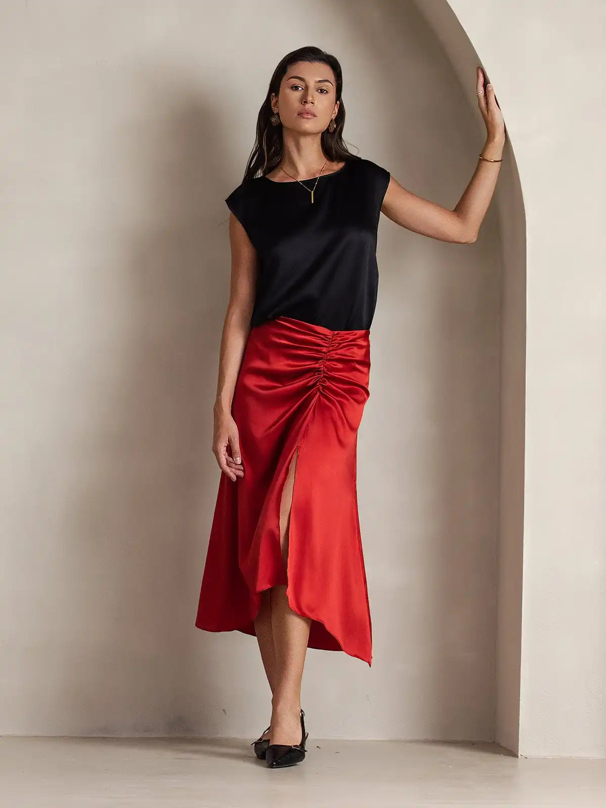 19Momme Women's Silk Cap Sleeve Round Neck Top