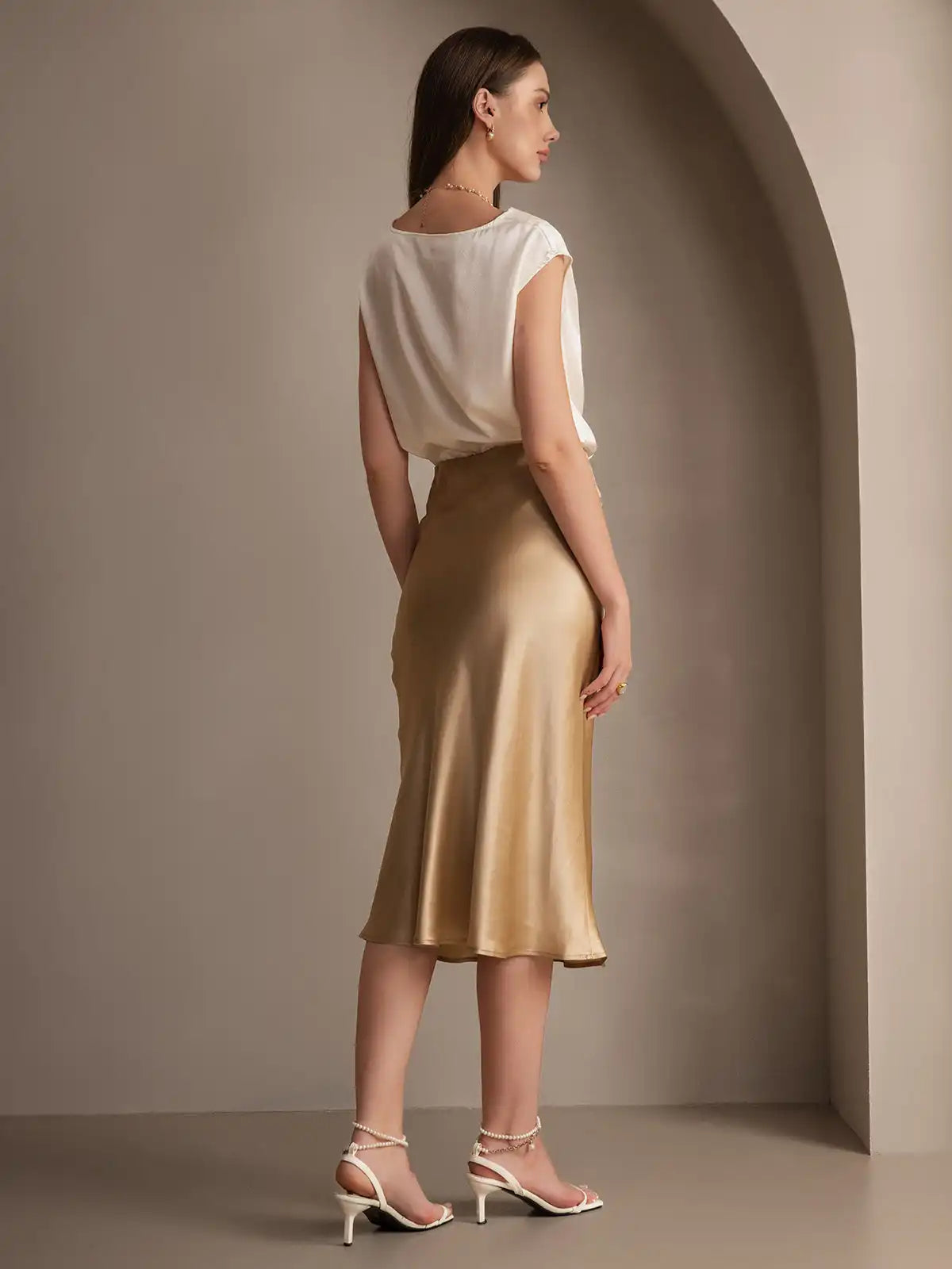 100% Mulberry Silk Stretch Long Straight Skirt