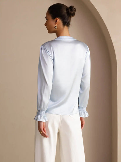 19Momme Silk Women’s Split Neck Long Sleeve Blouse