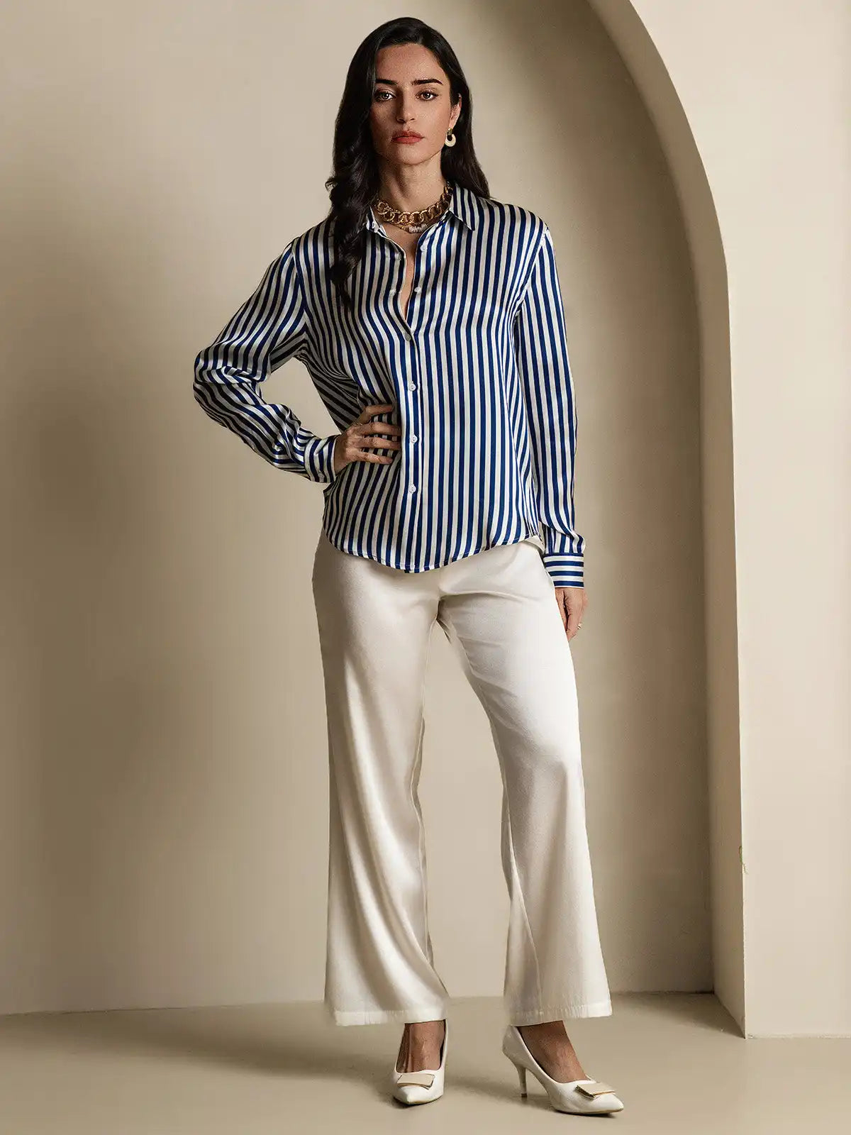 Women’s 19 Momme Silk Long Sleeves Button-Up Shirt