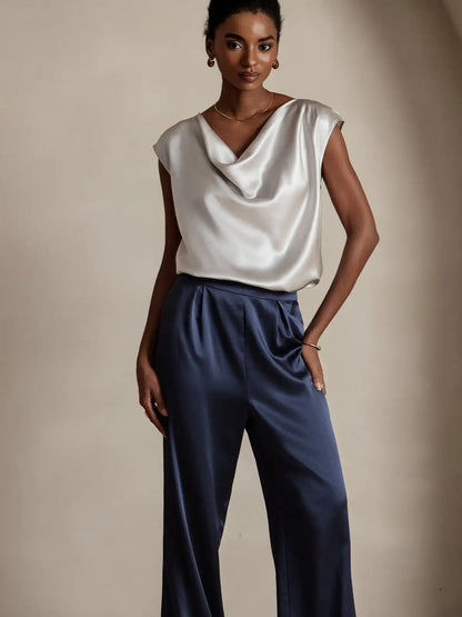 19Momme Silk Cap Sleeve Cowl Neck Women's Top