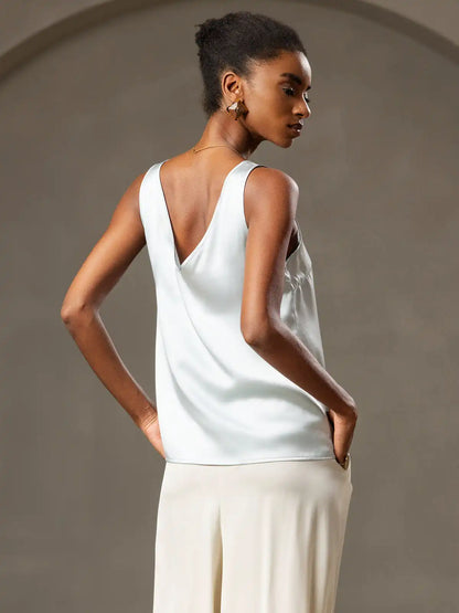 19Momme Silk Sleeveless V Neck Women's Tank Top with V Back Design