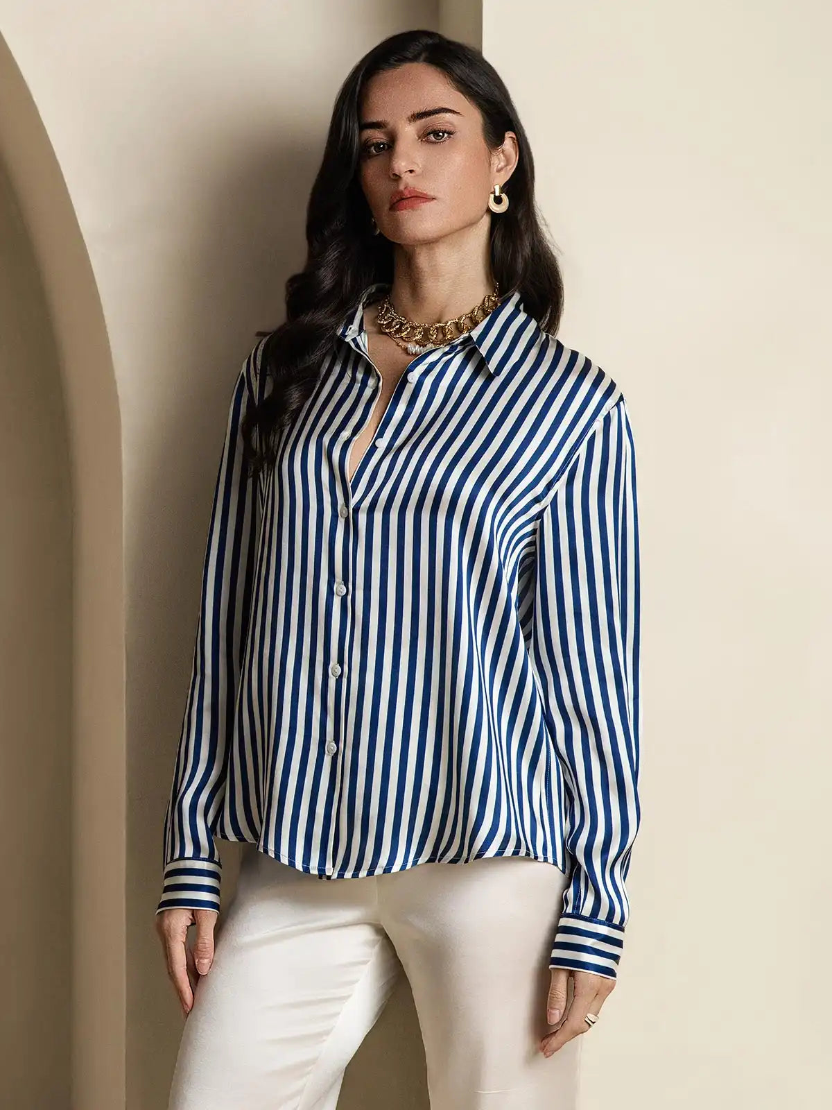 Women’s 19 Momme Silk Long Sleeves Button-Up Shirt