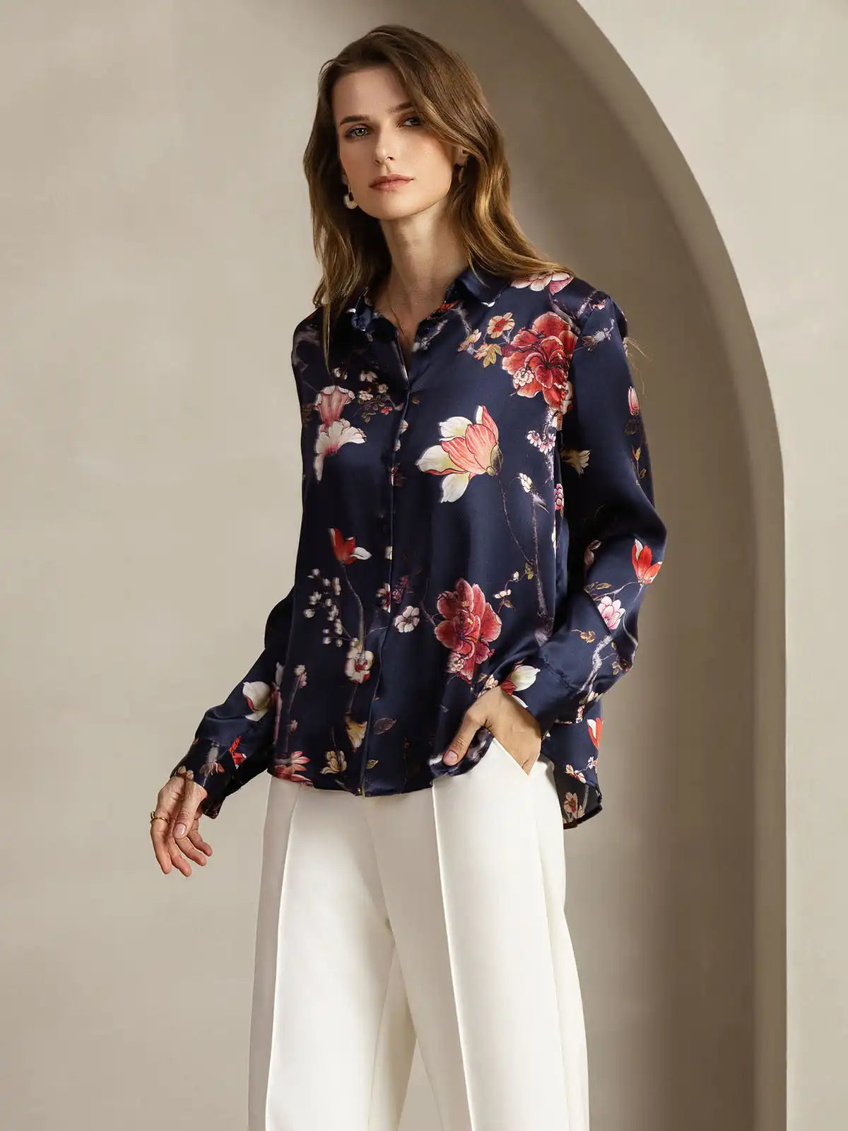 Women’s 19 Momme Silk Long Sleeves Button-Up Shirt