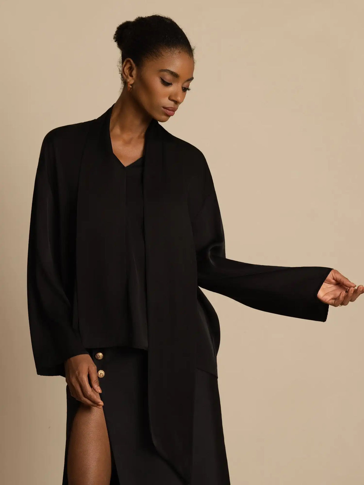 Clearance - 19Momme Silk Women's Asymmetrical Tie V Neck Blouse