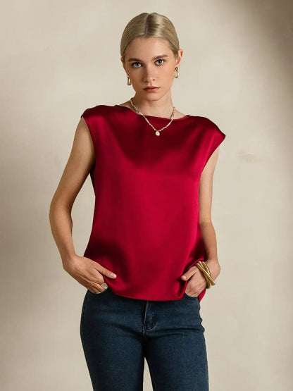 19Momme Women's Silk Cap Sleeve Round Neck Top
