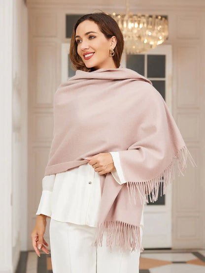 Clearance-Pure Wool Scarf Shawl w/ Fringed Decoration 200x70cm/79