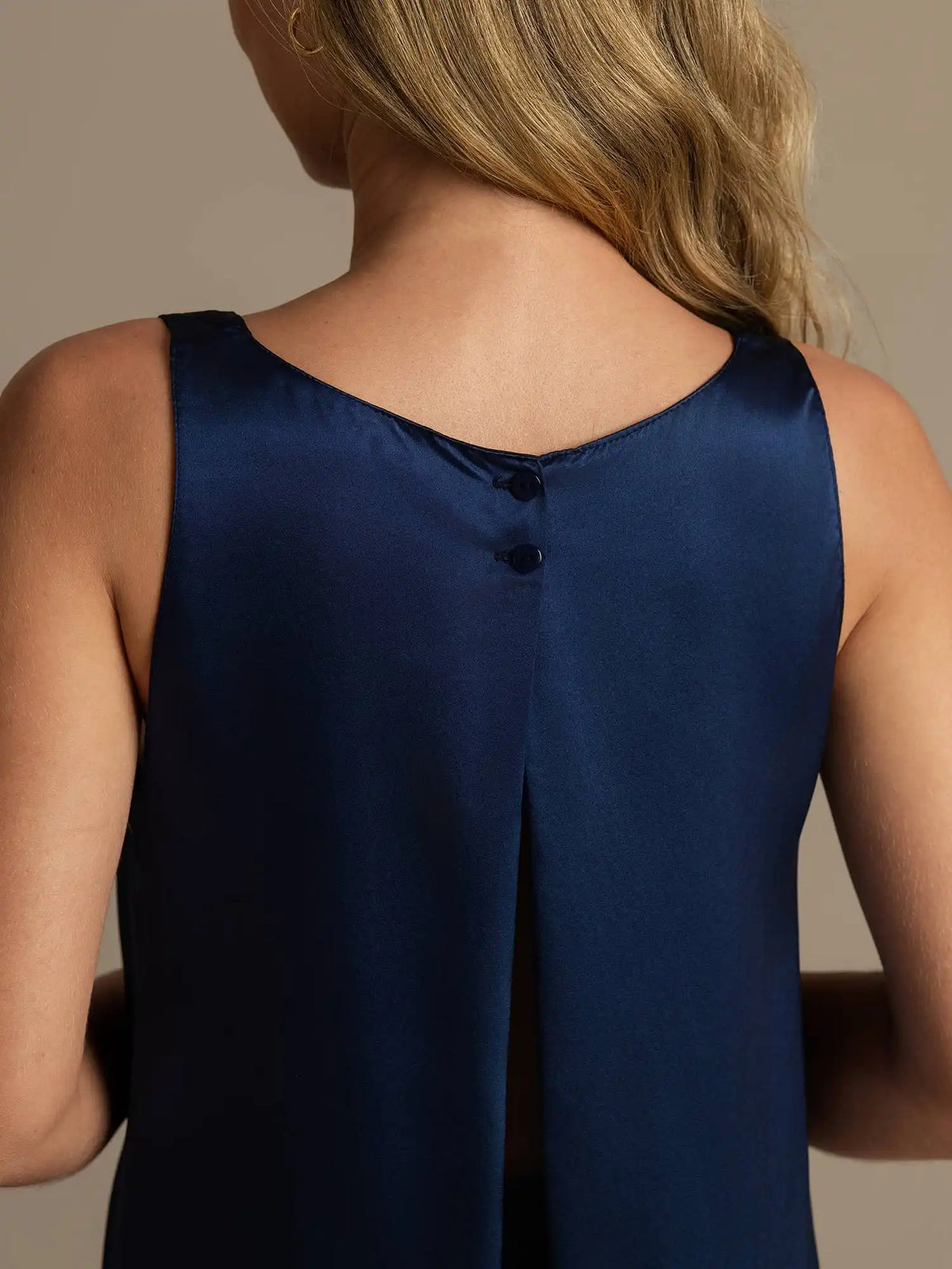 100% Mulberry Silk Sleeveless U-Neck Backless High-low Tank Top & Wide Leg Pants Set