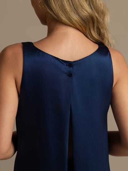 100% Mulberry Silk Sleeveless U-Neck Backless High-low Tank Top & Wide Leg Pants Set